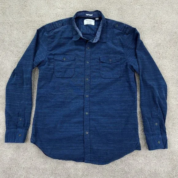 PD&C Shirt Men's Extra Large Blue Stretch Button Up Long Sleeve Casual